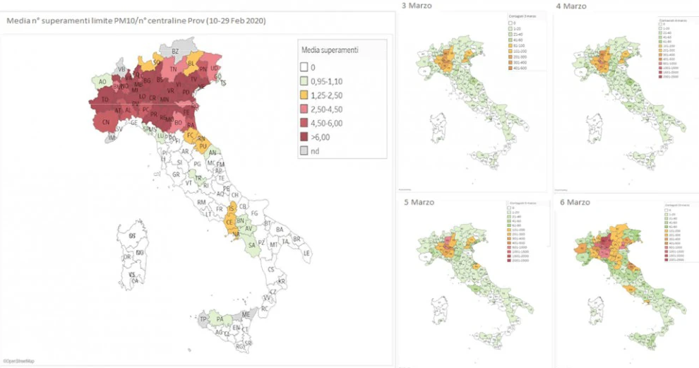 Karte der Luftverschmutzung durch PM2,5 in Italien