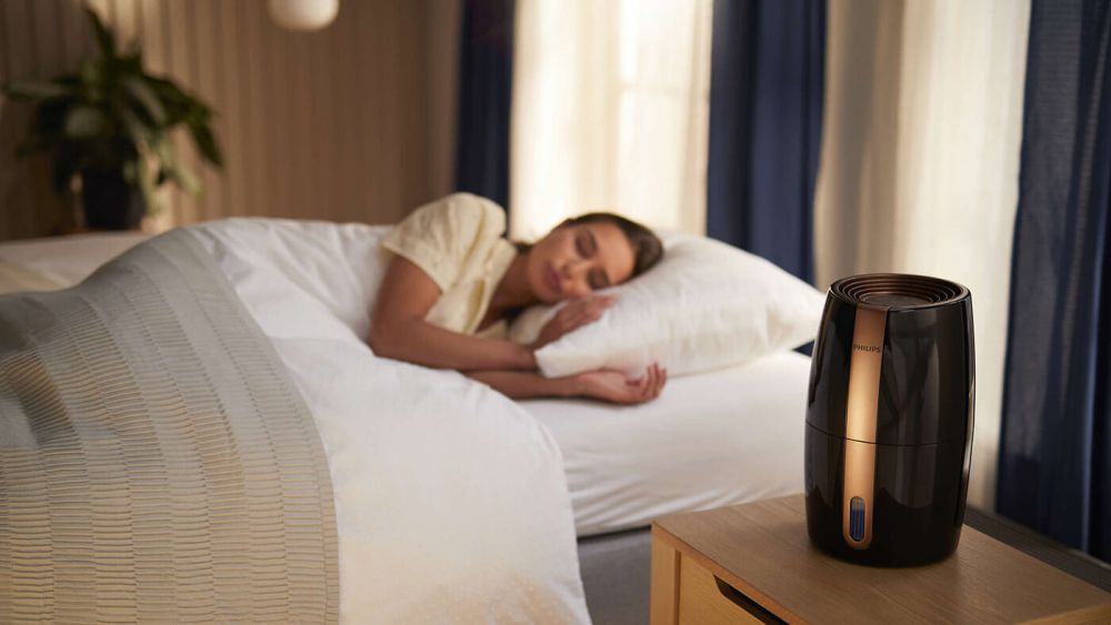 Philips-Luftbefeuchter, der leise im Schlafzimmer arbeitet