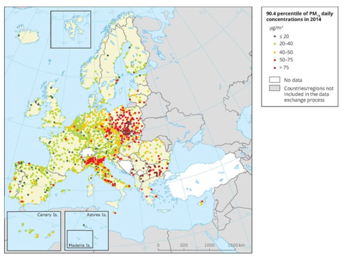 Staubkonzentration in Europa – Karte